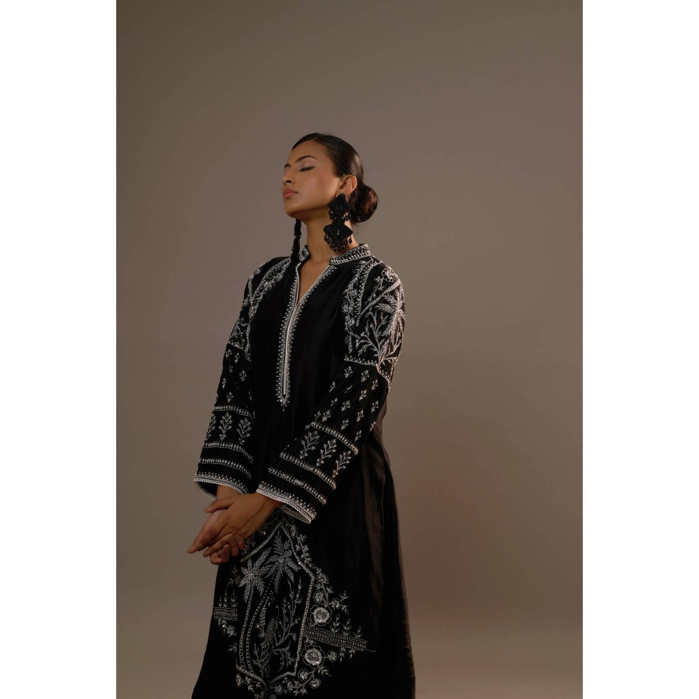 Sonia Khatri Black Surmai Long Kurta with Palazzo (Set of 2)