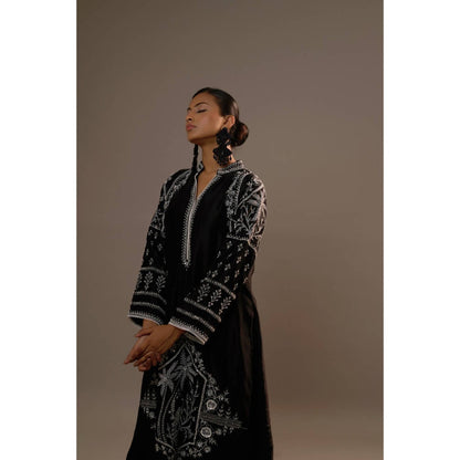 Sonia Khatri Black Surmai Long Kurta with Palazzo (Set of 2)
