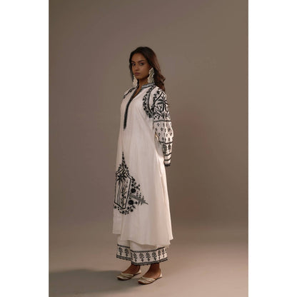 Sonia Khatri White Surmai Long Kurta with Palazzo (Set of 2)