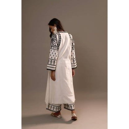 Sonia Khatri White Surmai Long Kurta with Palazzo (Set of 2)