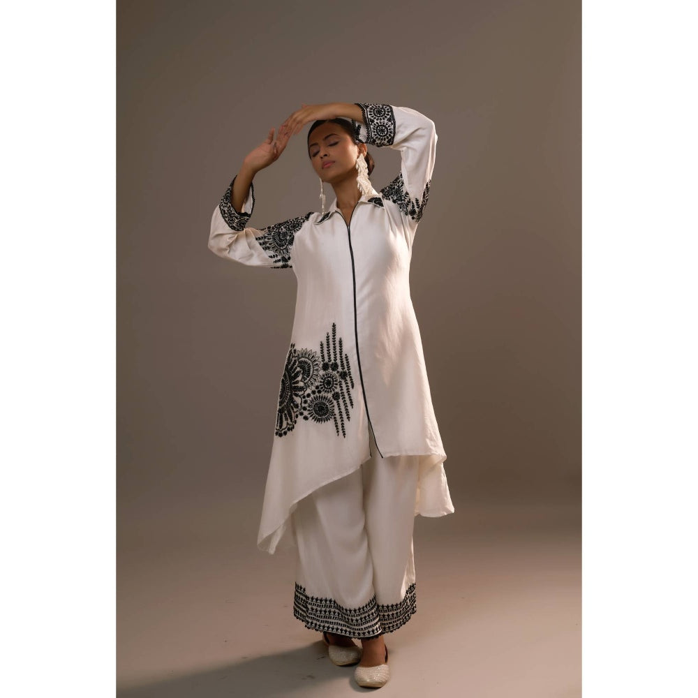 Sonia Khatri White Alpana Long Kurta with Palazzo (Set of 2)