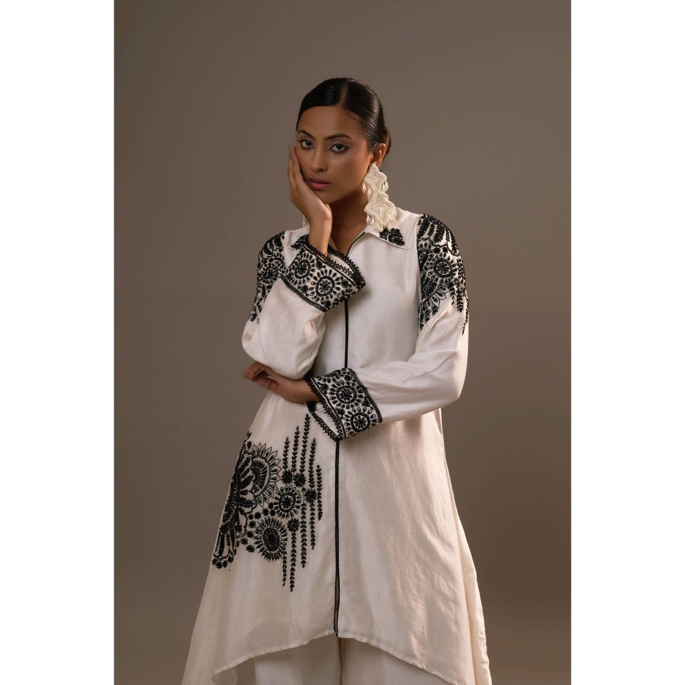 Sonia Khatri White Alpana Long Kurta with Palazzo (Set of 2)