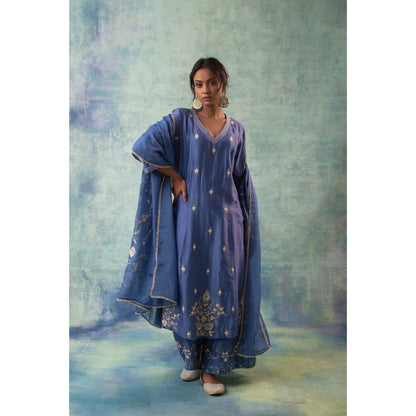 Sonia Khatri Dusky Blue Allure Kurta with Palazzo and Dupatta (Set of 3)