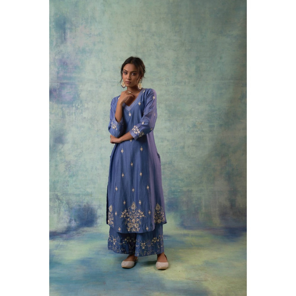 Sonia Khatri Dusky Blue Allure Kurta with Palazzo and Dupatta (Set of 3)