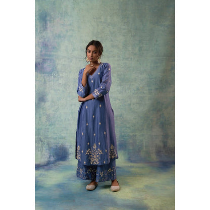 Sonia Khatri Dusky Blue Allure Kurta with Palazzo and Dupatta (Set of 3)