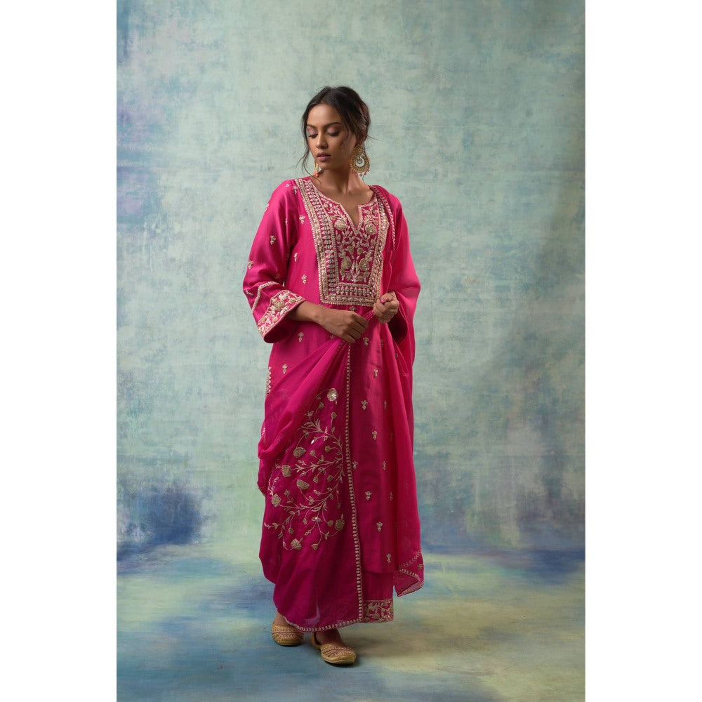 Sonia Khatri Pink French Rose Enamour Kurta with Palazzo and Dupatta (Set of 3)