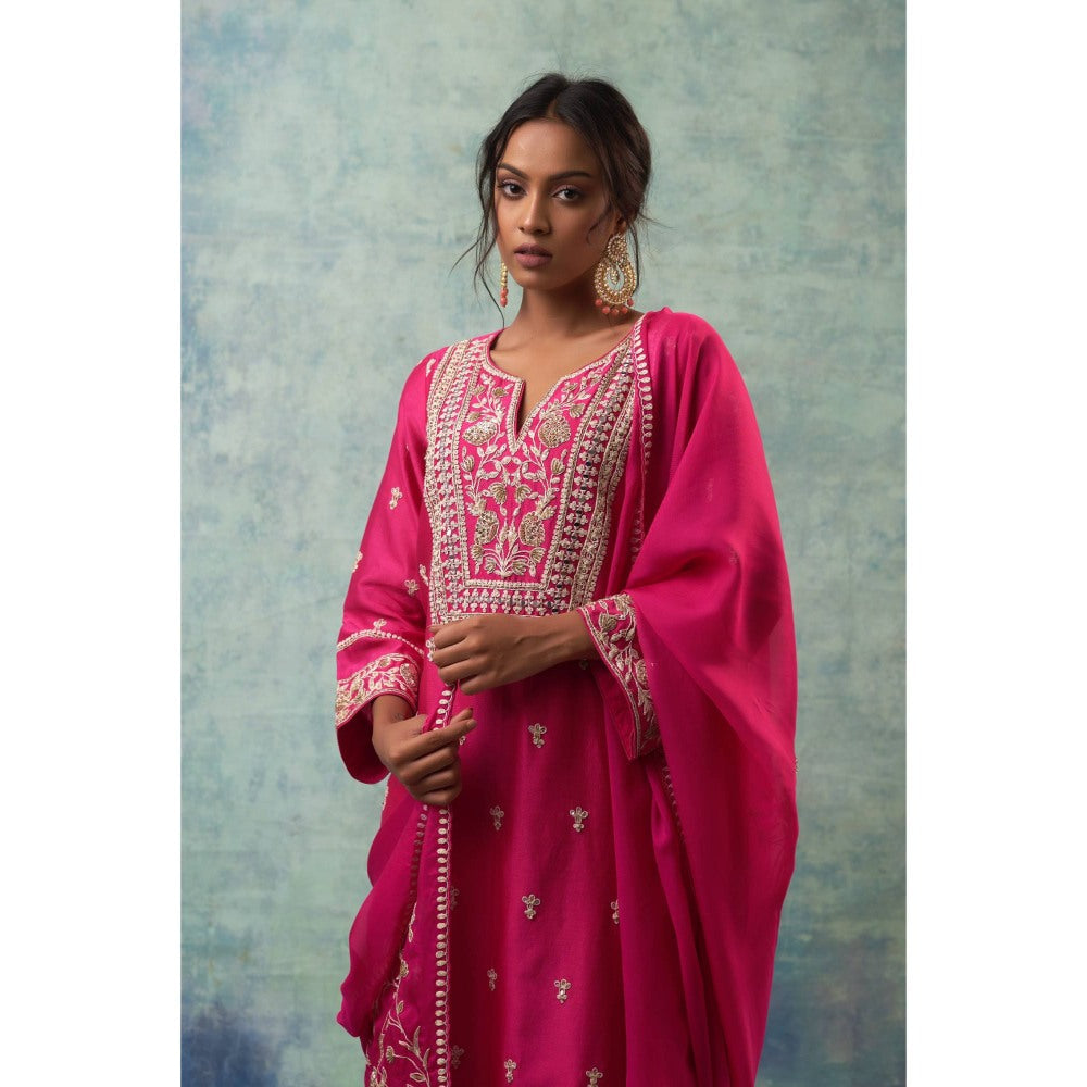 Sonia Khatri Pink French Rose Enamour Kurta with Palazzo and Dupatta (Set of 3)