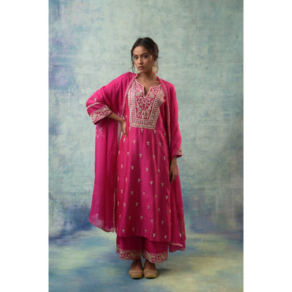 Sonia Khatri Pink French Rose Enamour Kurta with Palazzo and Dupatta (Set of 3)