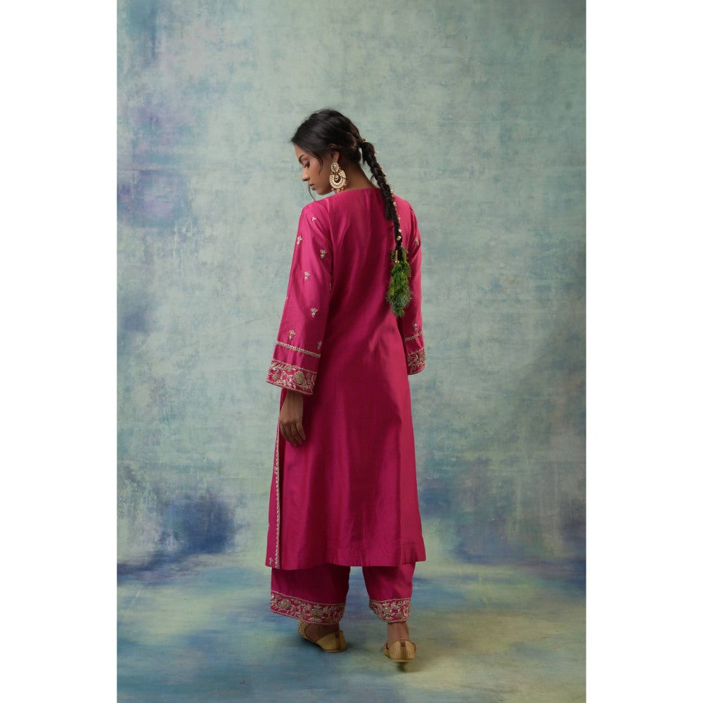 Sonia Khatri Pink French Rose Enamour Kurta with Palazzo and Dupatta (Set of 3)