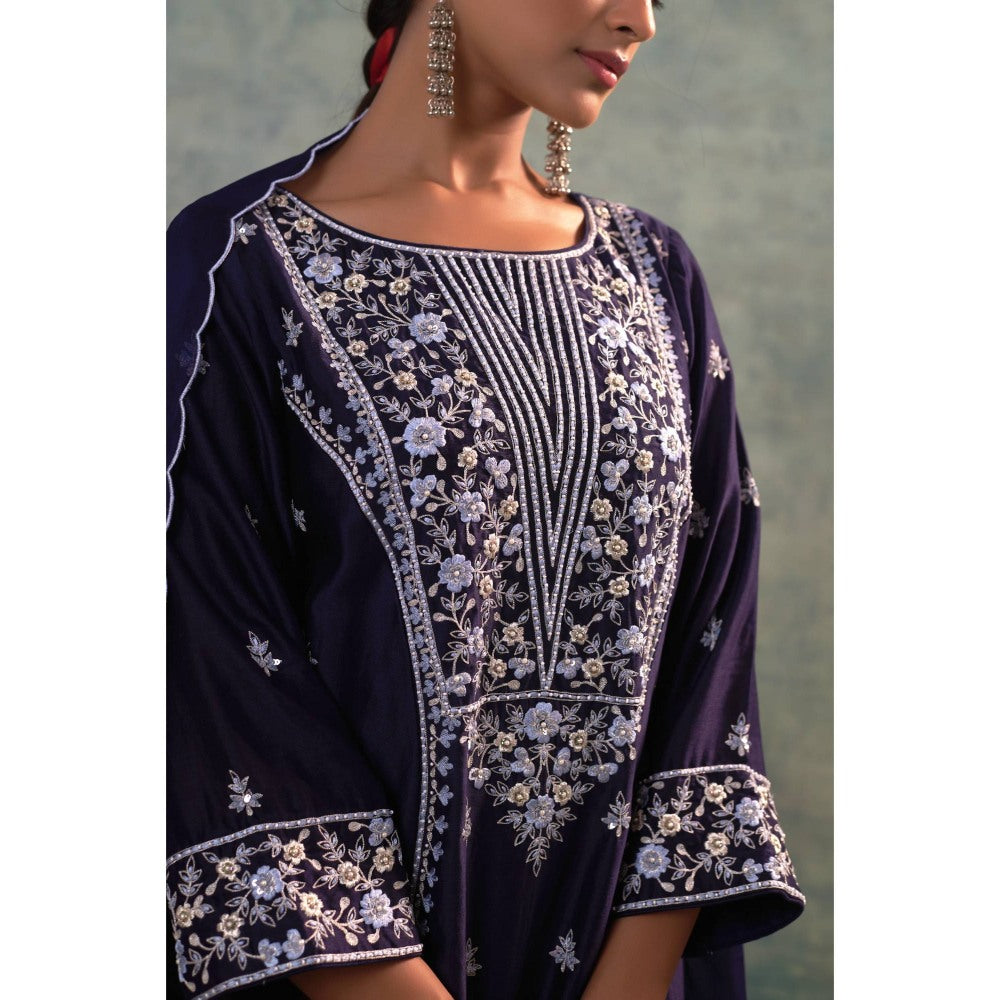 Sonia Khatri Blue Ebony Clay Resham Kurta with Palazzo and Dupatta (Set of 3)