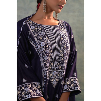 Sonia Khatri Blue Ebony Clay Resham Kurta with Palazzo and Dupatta (Set of 3)