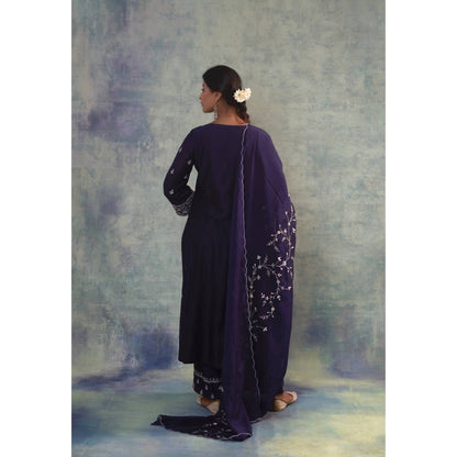 Sonia Khatri Blue Ebony Clay Resham Kurta with Palazzo and Dupatta (Set of 3)