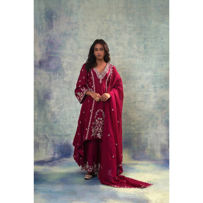 Sonia Khatri Wine Zari Grace Kurta with Palazzo and Dupatta (Set of 3)