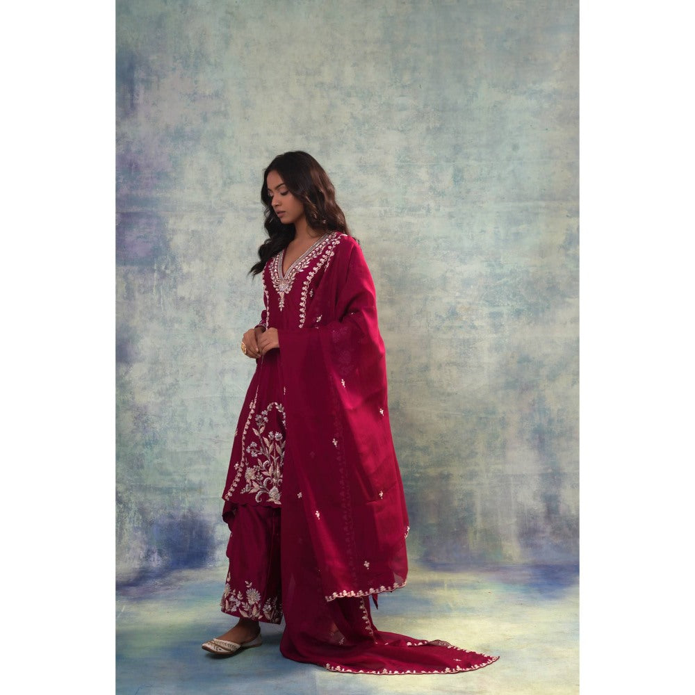 Sonia Khatri Wine Zari Grace Kurta with Palazzo and Dupatta (Set of 3)