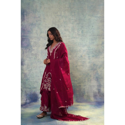 Sonia Khatri Wine Zari Grace Kurta with Palazzo and Dupatta (Set of 3)