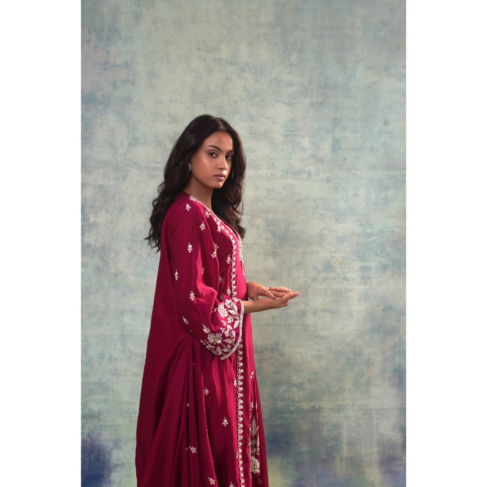 Sonia Khatri Wine Zari Grace Kurta with Palazzo and Dupatta (Set of 3)