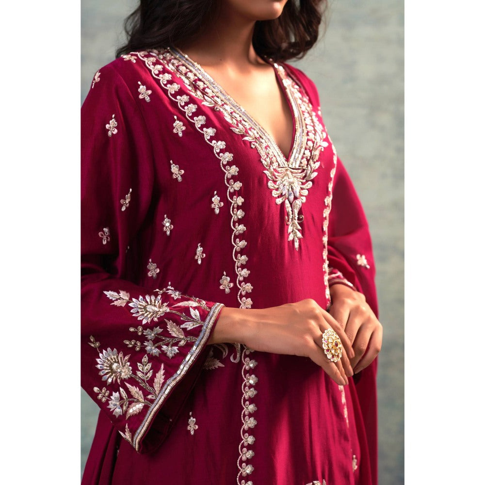 Sonia Khatri Wine Zari Grace Kurta with Palazzo and Dupatta (Set of 3)