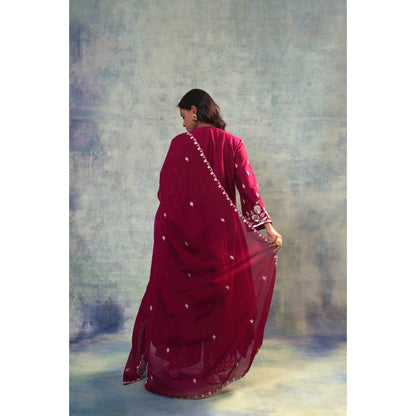 Sonia Khatri Wine Zari Grace Kurta with Palazzo and Dupatta (Set of 3)