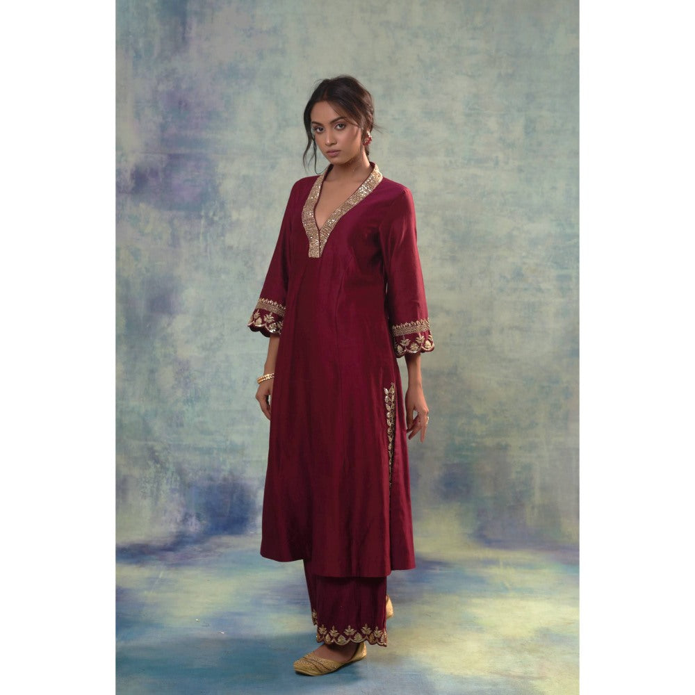 Sonia Khatri Maroon Oak Captivating Kurta with Palazzo and Dupatta (Set of 3)