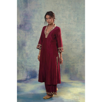 Sonia Khatri Maroon Oak Captivating Kurta with Palazzo and Dupatta (Set of 3)