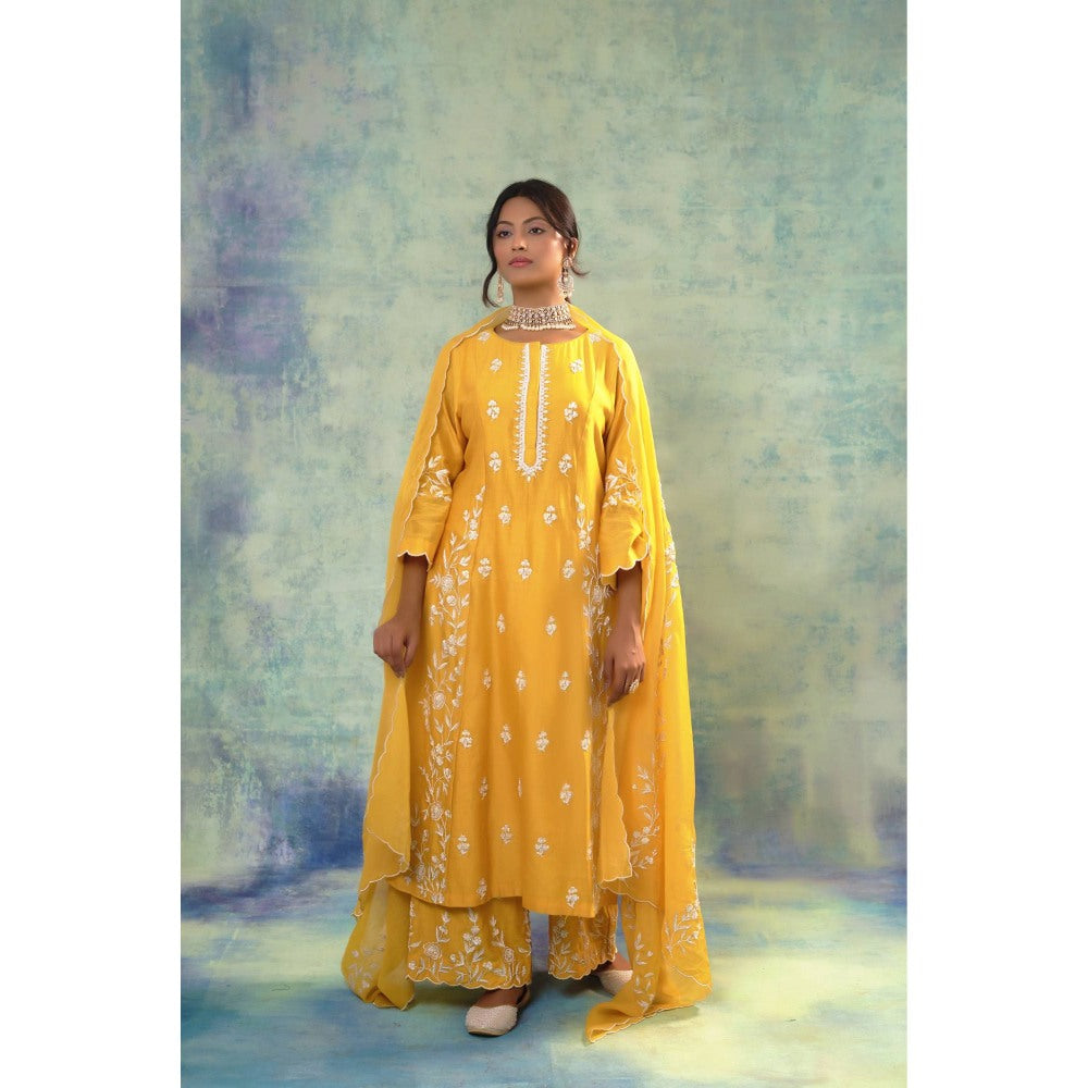 Sonia Khatri Yellow Tulip Tree Radiant Kurta with Palazzo and Dupatta (Set of 3)