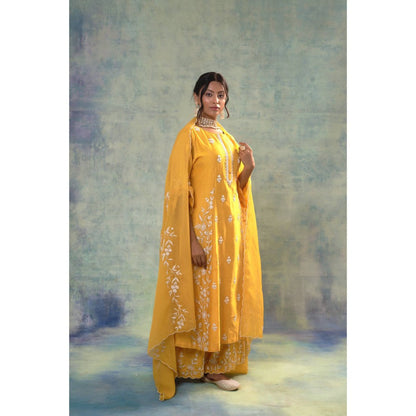 Sonia Khatri Yellow Tulip Tree Radiant Kurta with Palazzo and Dupatta (Set of 3)