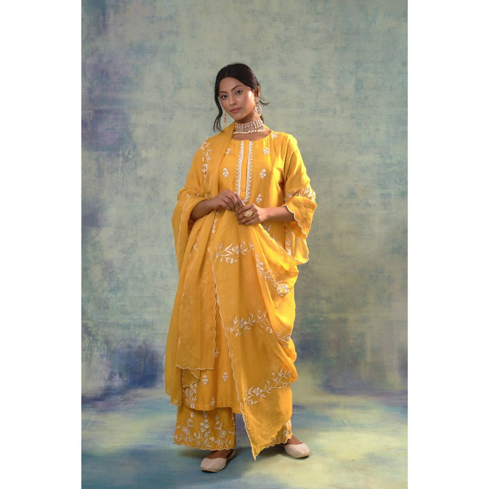 Sonia Khatri Yellow Tulip Tree Radiant Kurta with Palazzo and Dupatta (Set of 3)