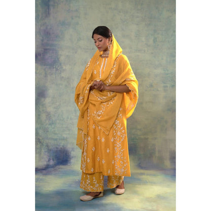 Sonia Khatri Yellow Tulip Tree Radiant Kurta with Palazzo and Dupatta (Set of 3)