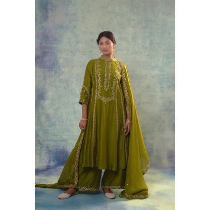 Sonia Khatri Mehndi Green Regal Kurta with Palazzo and Dupatta (Set of 3)