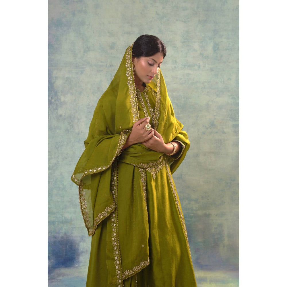 Sonia Khatri Mehndi Green Regal Kurta with Palazzo and Dupatta (Set of 3)