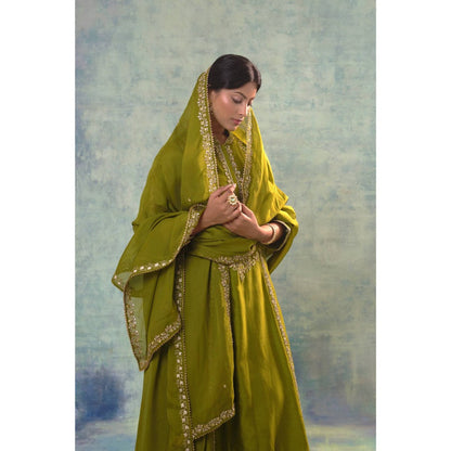 Sonia Khatri Mehndi Green Regal Kurta with Palazzo and Dupatta (Set of 3)
