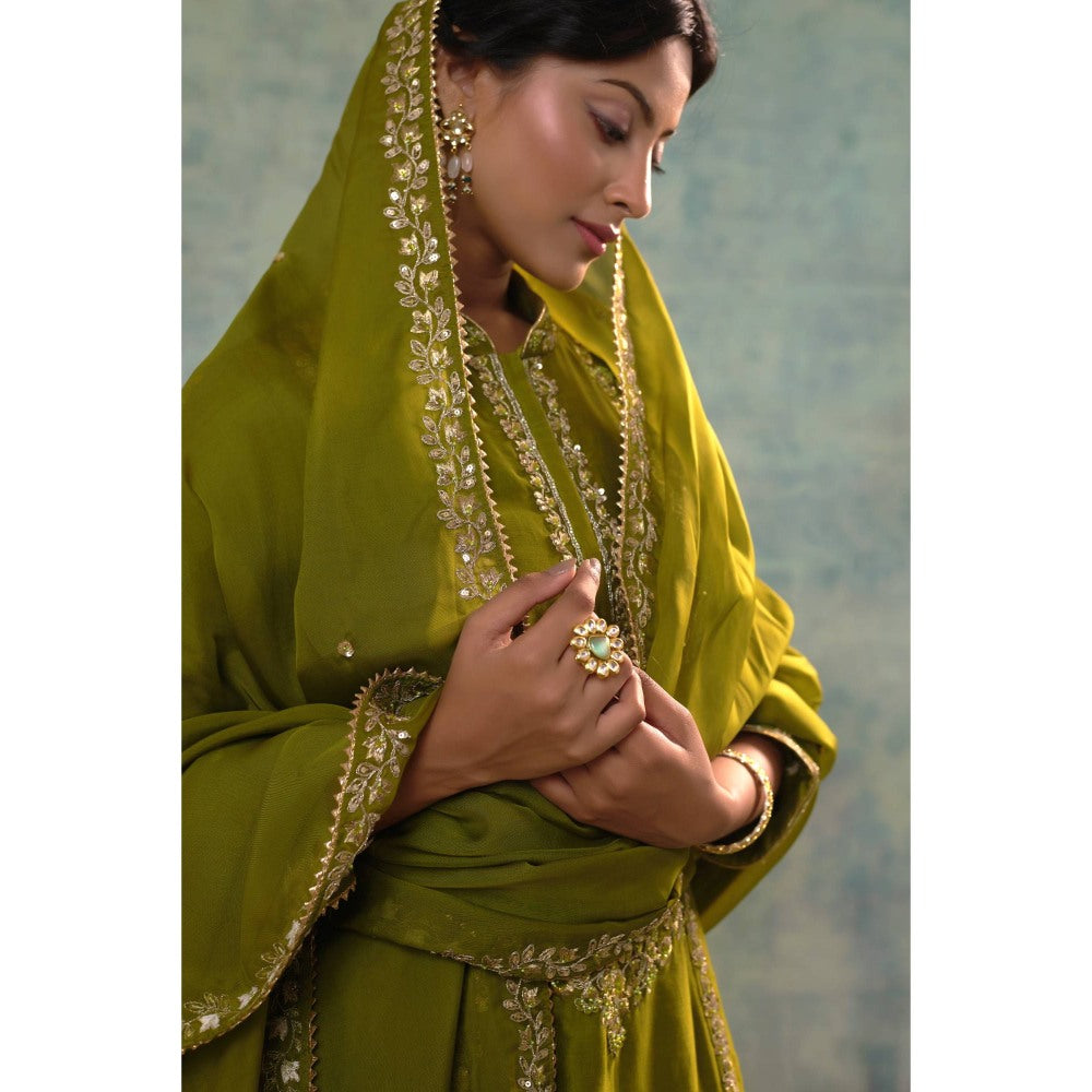 Sonia Khatri Mehndi Green Regal Kurta with Palazzo and Dupatta (Set of 3)