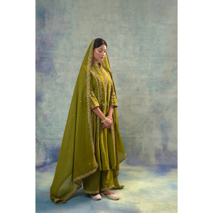 Sonia Khatri Mehndi Green Regal Kurta with Palazzo and Dupatta (Set of 3)