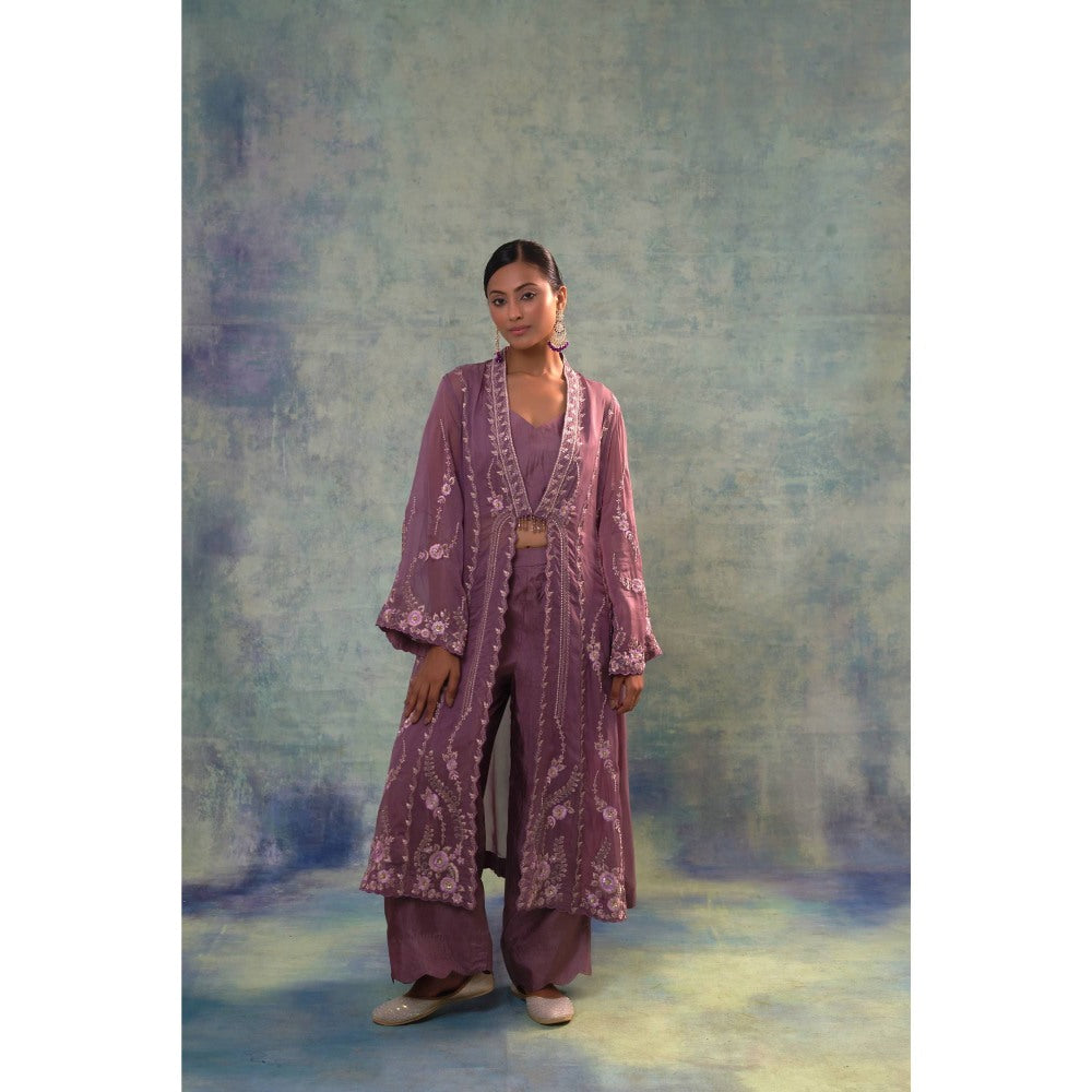Sonia Khatri Lavender Organza Jacket with Blouse and Palazzo (Set of 3)