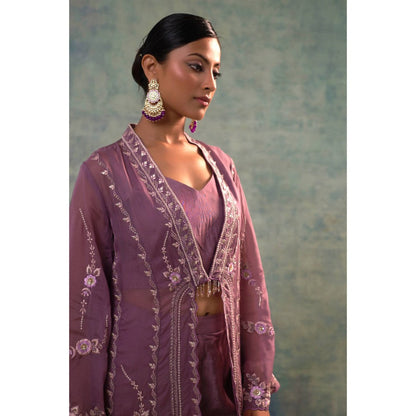 Sonia Khatri Lavender Organza Jacket with Blouse and Palazzo (Set of 3)