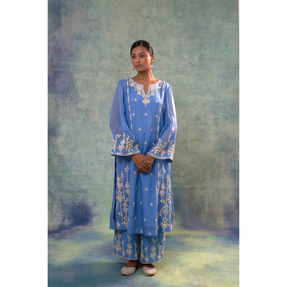 Sonia Khatri Light Steel Blue Long Kurta with Palazzo (Set of 2)