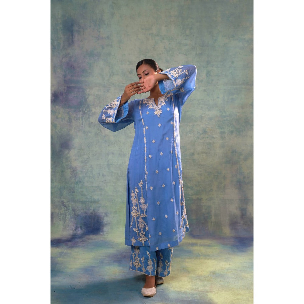 Sonia Khatri Light Steel Blue Long Kurta with Palazzo (Set of 2)