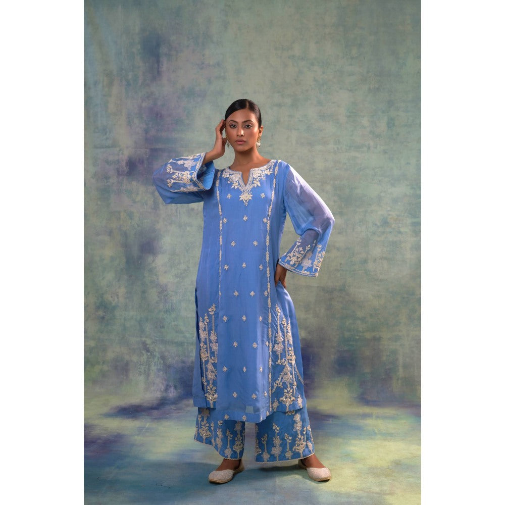 Sonia Khatri Light Steel Blue Long Kurta with Palazzo (Set of 2)