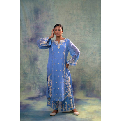 Sonia Khatri Light Steel Blue Long Kurta with Palazzo (Set of 2)