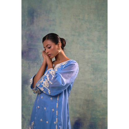 Sonia Khatri Light Steel Blue Long Kurta with Palazzo (Set of 2)