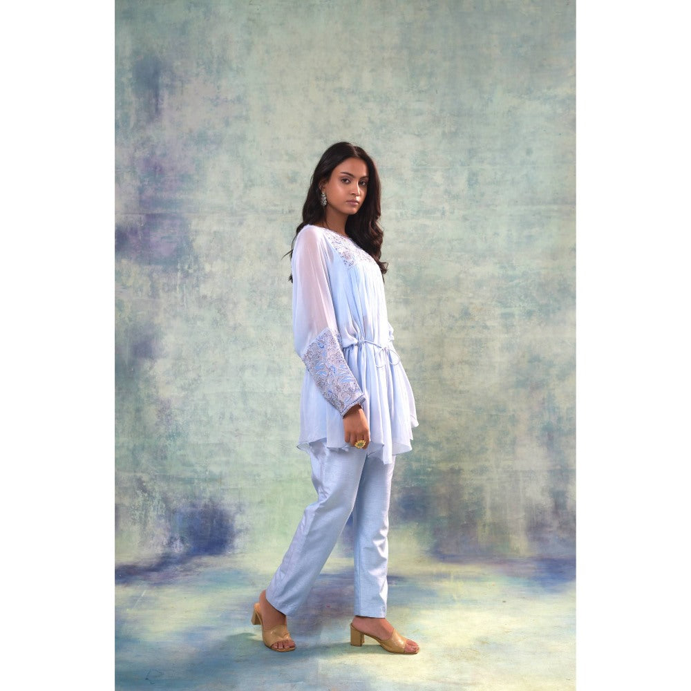 Sonia Khatri Pale Cornflower Blue Top with Inner and Pant (Set of 3)