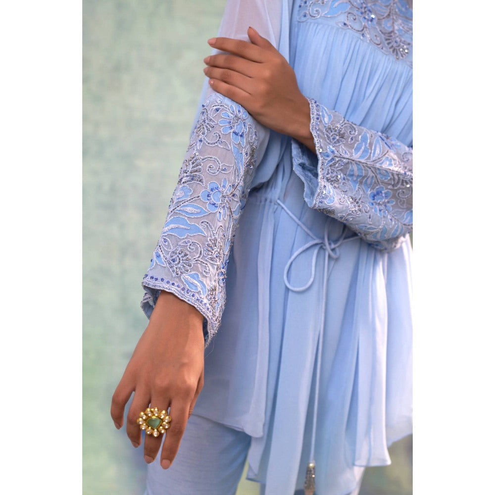 Sonia Khatri Pale Cornflower Blue Top with Inner and Pant (Set of 3)
