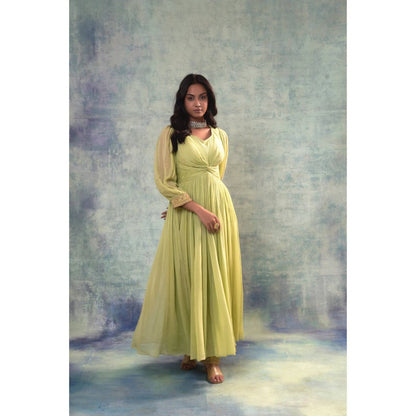 Sonia Khatri Olive Green Long Anarkali with Pant (Set of 2)