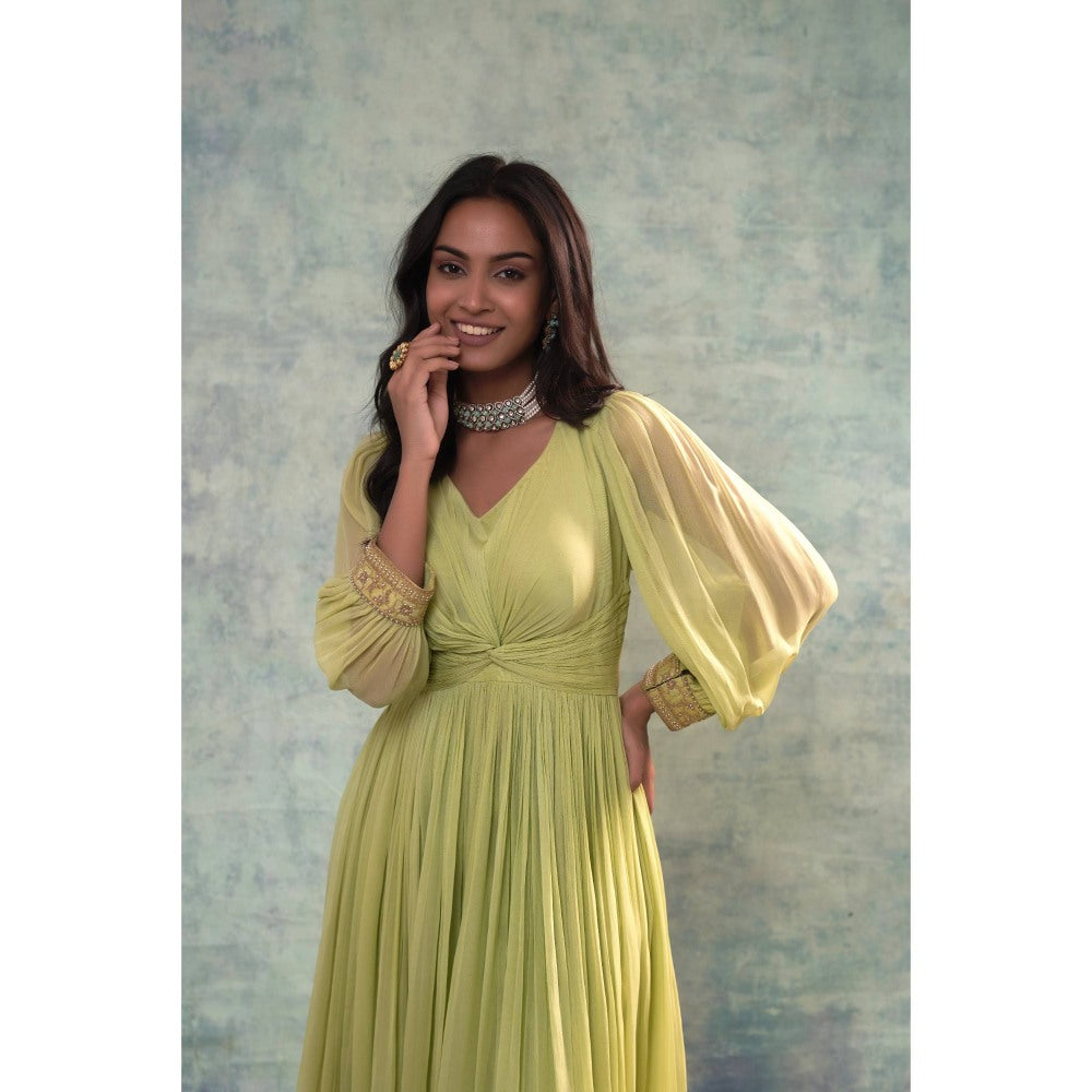 Sonia Khatri Olive Green Long Anarkali with Pant (Set of 2)