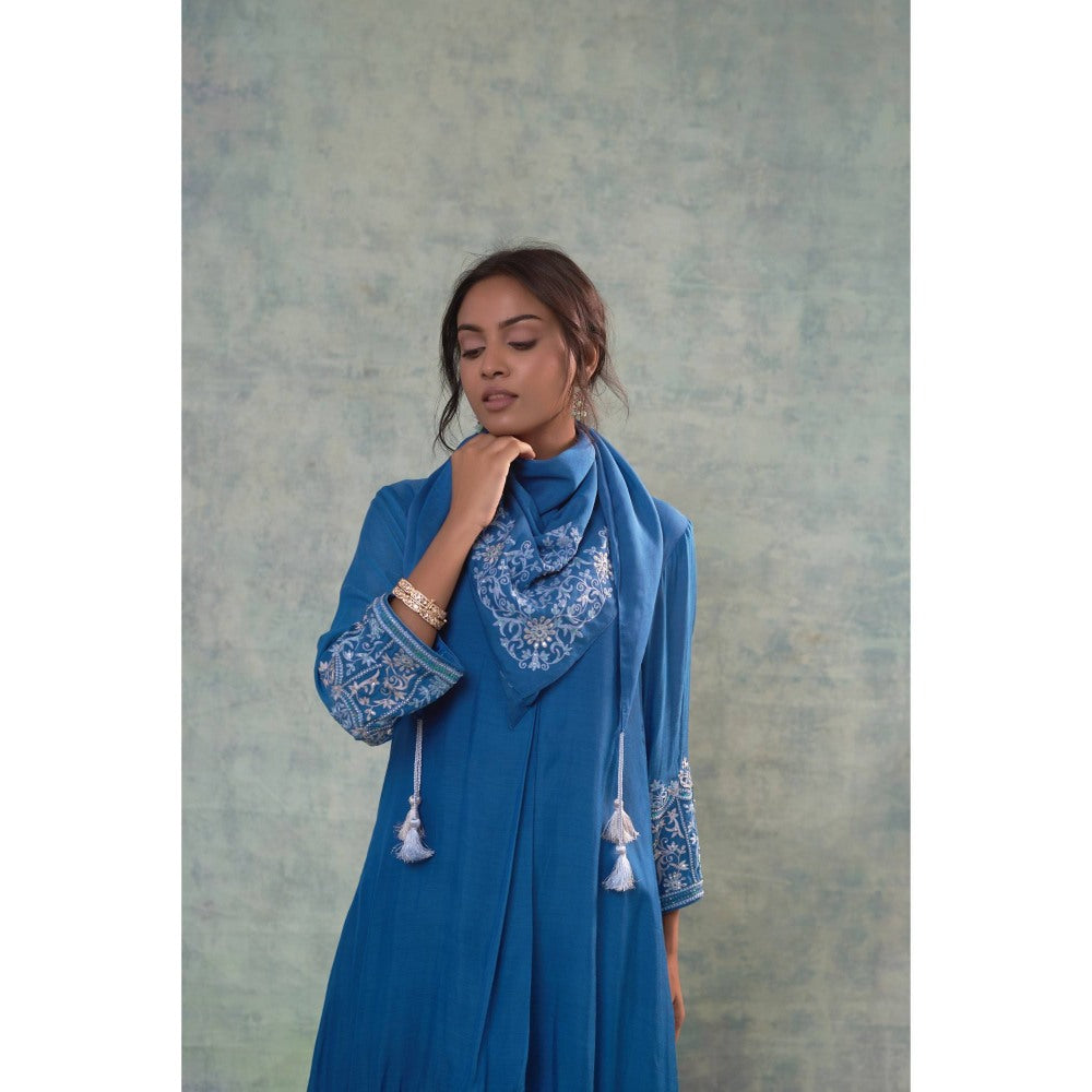 Sonia Khatri Blue Kurta with Palazzo and Scarf (Set of 3)