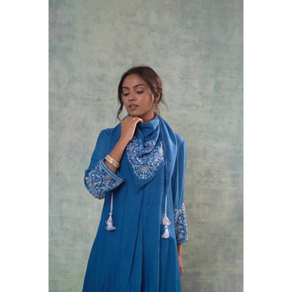 Sonia Khatri Blue Kurta with Palazzo and Scarf (Set of 3)