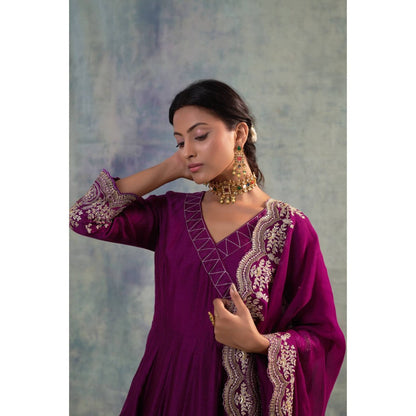 Sonia Khatri Purple Vogue Anarkali with Pant and Dupatta (Set of 3)