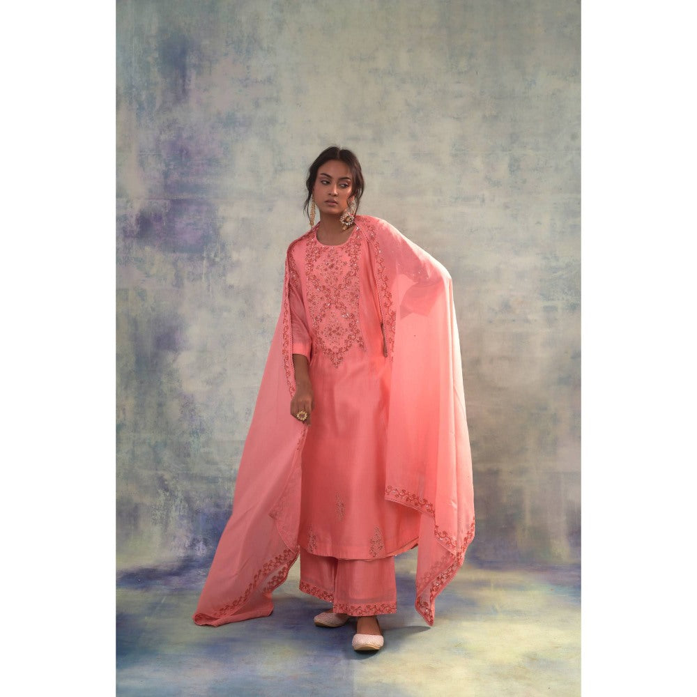Sonia Khatri Peachy Pink Divine Kurta with Palazzo and Dupatta (Set of 3)