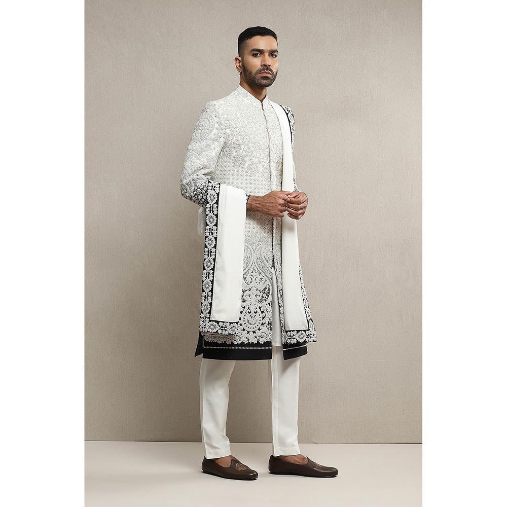 Soniya G Off White Sherwani and Kurta with Pant and Dupatta (Set of 4)