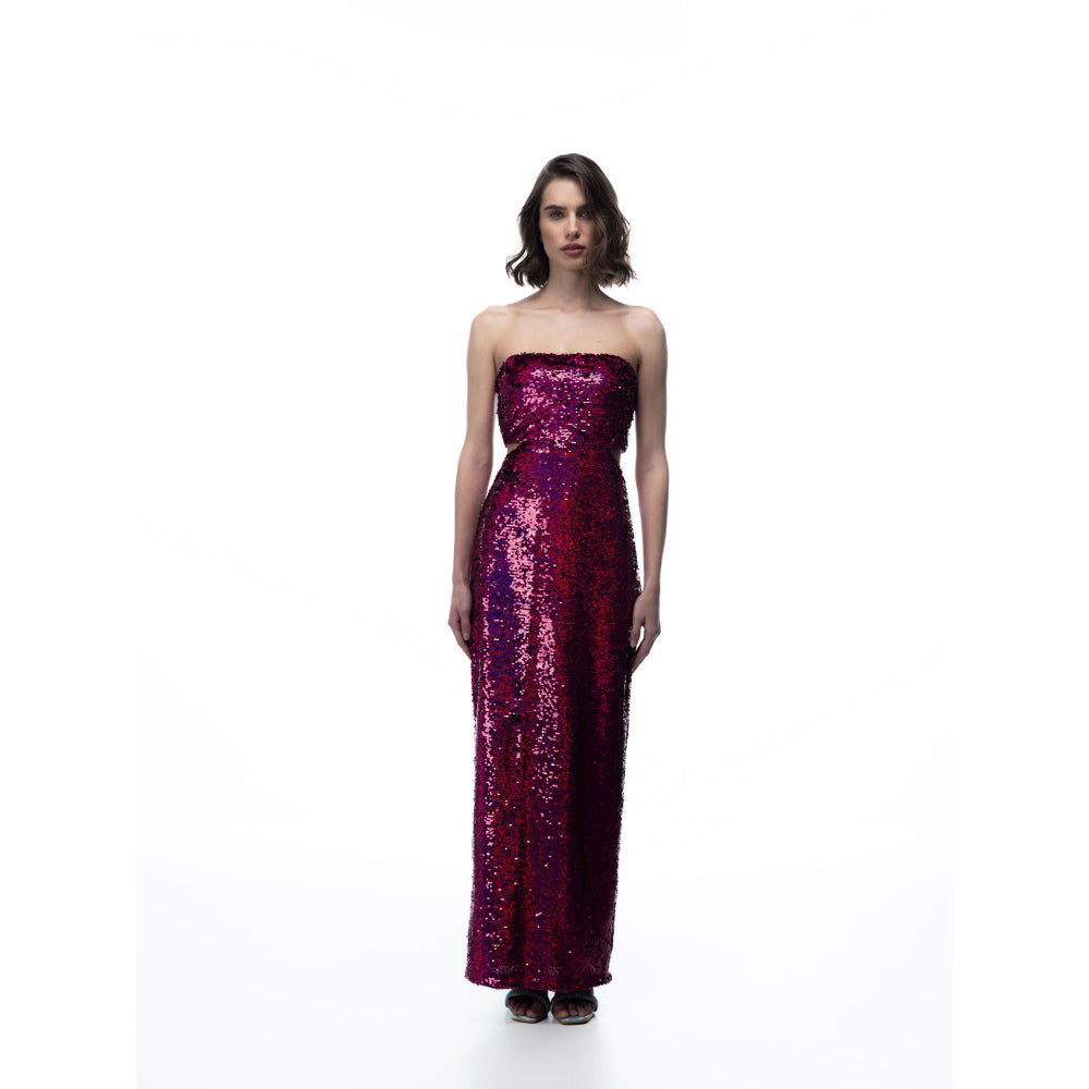 Sotbella Pink Sequin Strapless Dress With Cutouts